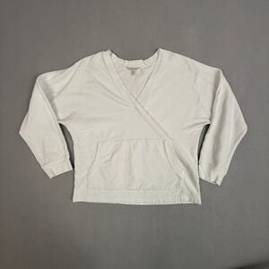 Garnet Hill Organic Cotton Sweatshirt Medium Waffle Knit White Kangaroo Pocket